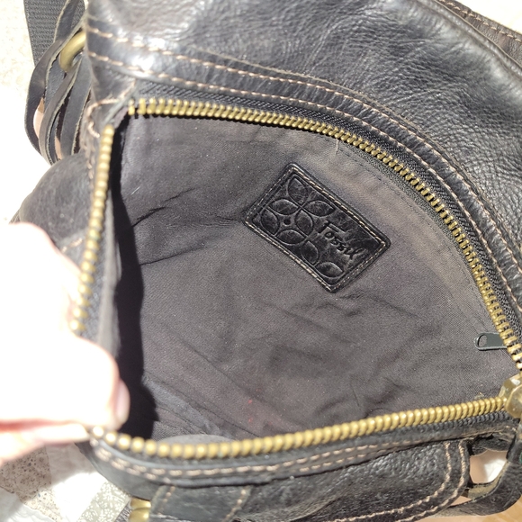 Vintage Fossil Sasha Black Leather Crossbody Bag Key Purse - Picture 5 of 14